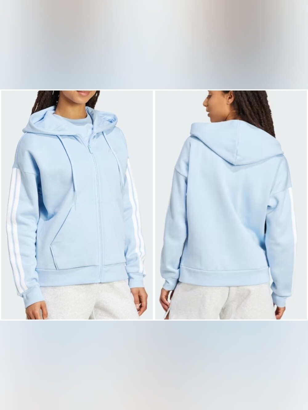 adidas Essentials 3-Stripes Fleece Pullover Hoodie - Sky Blue (Size S)